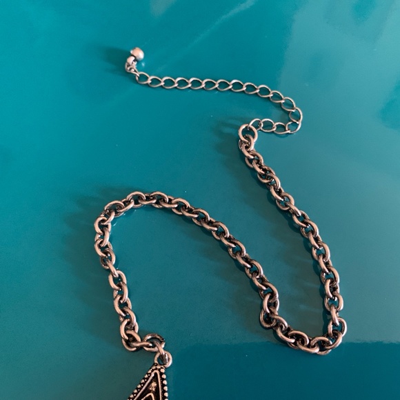 Boho Gypsy Silver Dangles & Orange Enamel Necklace - Tribal Dangle Necklace NWOT - Picture 5 of 5